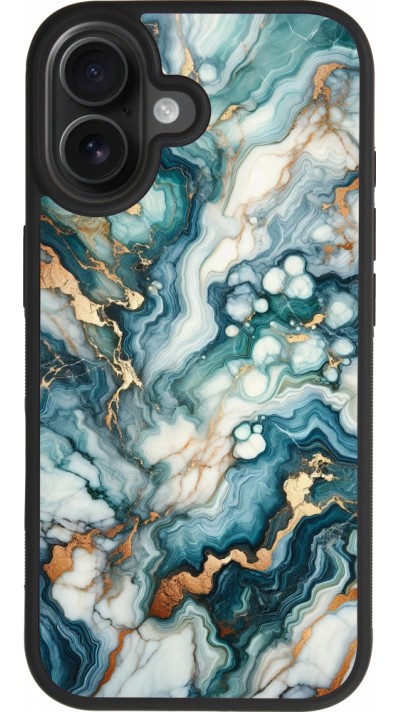 Coque iPhone 17 - Silicone rigide noir Marbre Vert Bleu Doré