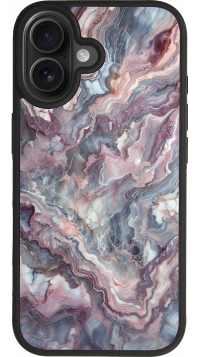 Coque iPhone 17 - Silicone rigide noir Marbre violette argentée