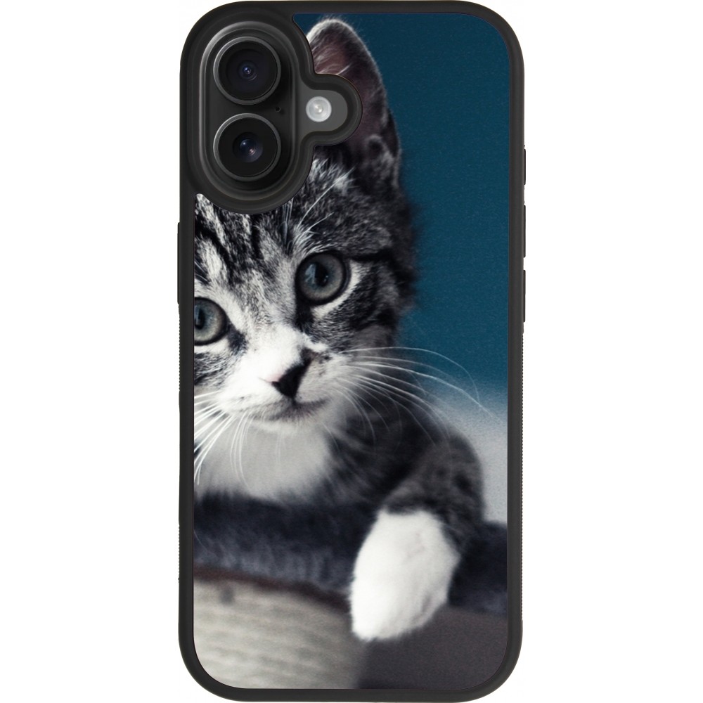 Coque iPhone 17 - Silicone rigide noir Meow 23