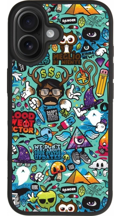 Coque iPhone 17 - Silicone rigide noir Mixed Cartoons Turquoise