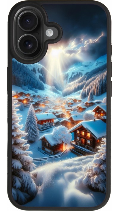 Coque iPhone 17 - Silicone rigide noir Mont Neige Lumière