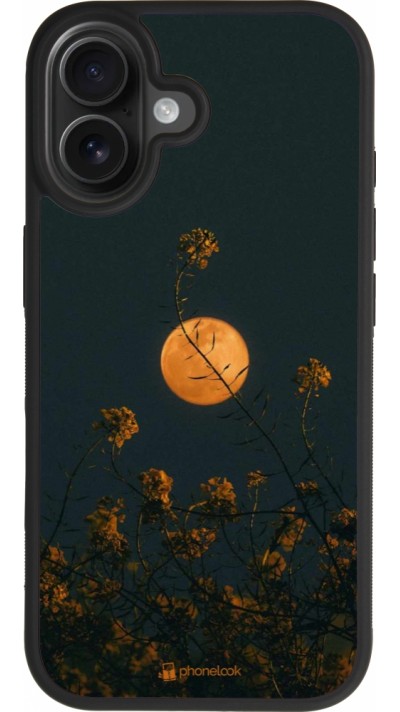 Coque iPhone 17 - Silicone rigide noir Moon Flowers
