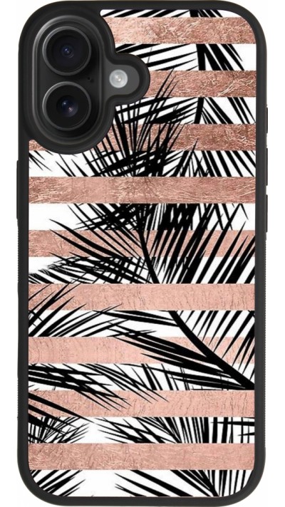 Coque iPhone 17 - Silicone rigide noir Palm trees gold stripes