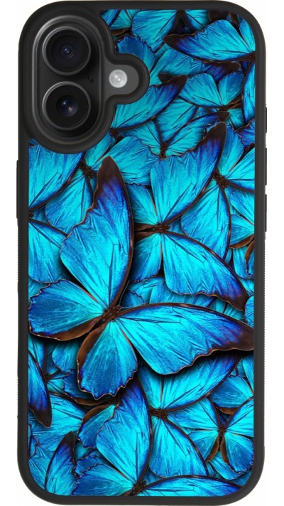 Coque iPhone 17 - Silicone rigide noir Papillon bleu