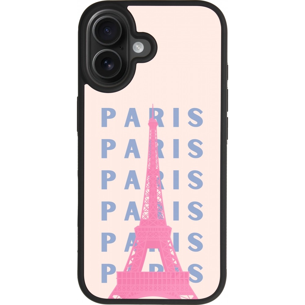 Coque iPhone 17 - Silicone rigide noir Paris Pink Print