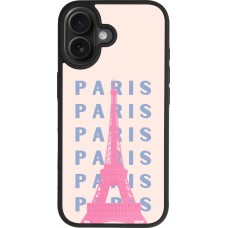 Coque iPhone 17 - Silicone rigide noir Paris Pink Print