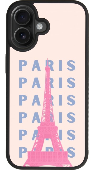 Coque iPhone 17 - Silicone rigide noir Paris Pink Print