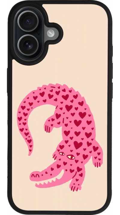 Coque iPhone 17 - Silicone rigide noir Pink crocodile 2026