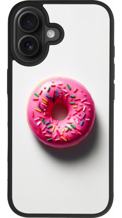 Coque iPhone 17 - Silicone rigide noir Weißer Hintergrund, pinker Donut