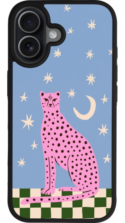 Coque iPhone 17 - Silicone rigide noir Pink leopard with stars 2026