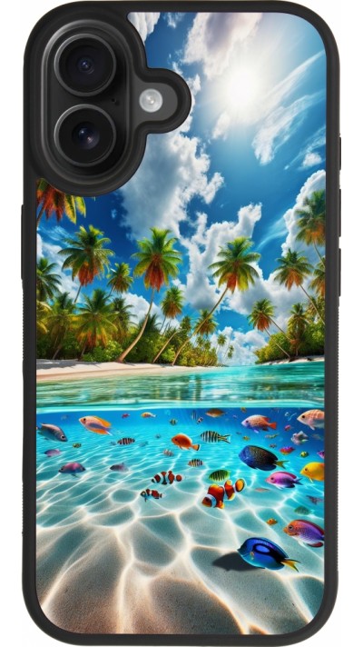 Coque iPhone 17 - Silicone rigide noir Plage Paradis