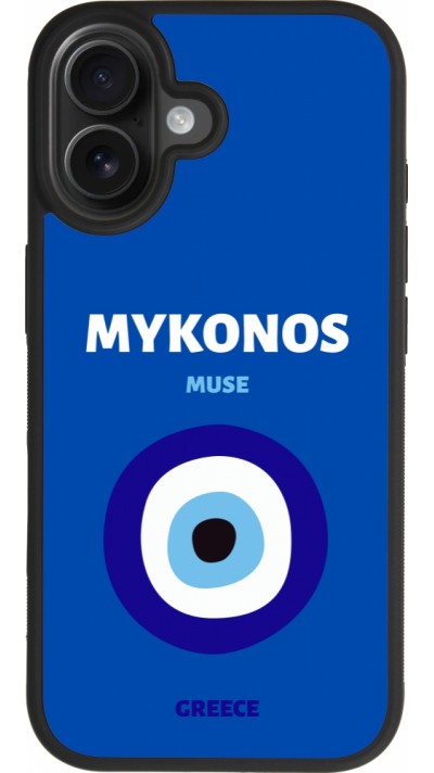 Coque iPhone 17 - Silicone rigide noir Pop Summer Destination Mykonos