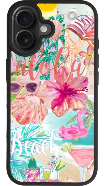 Coque iPhone 17 - Silicone rigide noir Preppy Collage Aloha