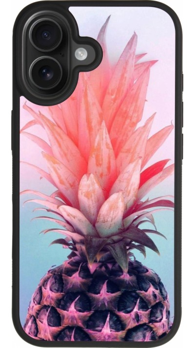Coque iPhone 17 - Silicone rigide noir Purple Pink Pineapple
