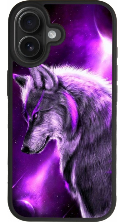 Coque iPhone 17 - Silicone rigide noir Purple Sky Wolf