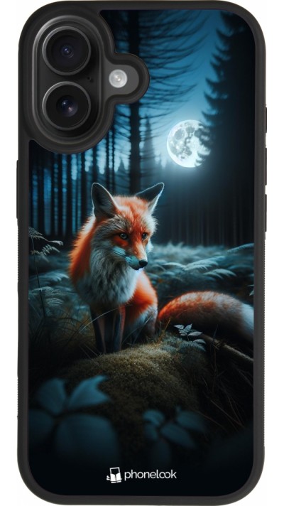 Coque iPhone 17 - Silicone rigide noir Renard lune forêt