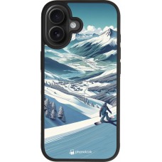 Coque iPhone 17 - Silicone rigide noir Snowboarder Montagne