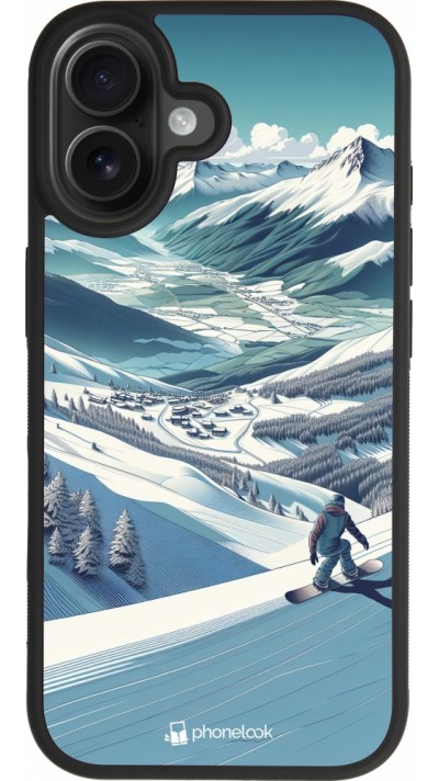 Coque iPhone 17 - Silicone rigide noir Snowboarder Montagne