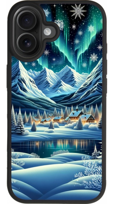 Coque iPhone 17 - Silicone rigide noir Snowy Mountain Village Lake night