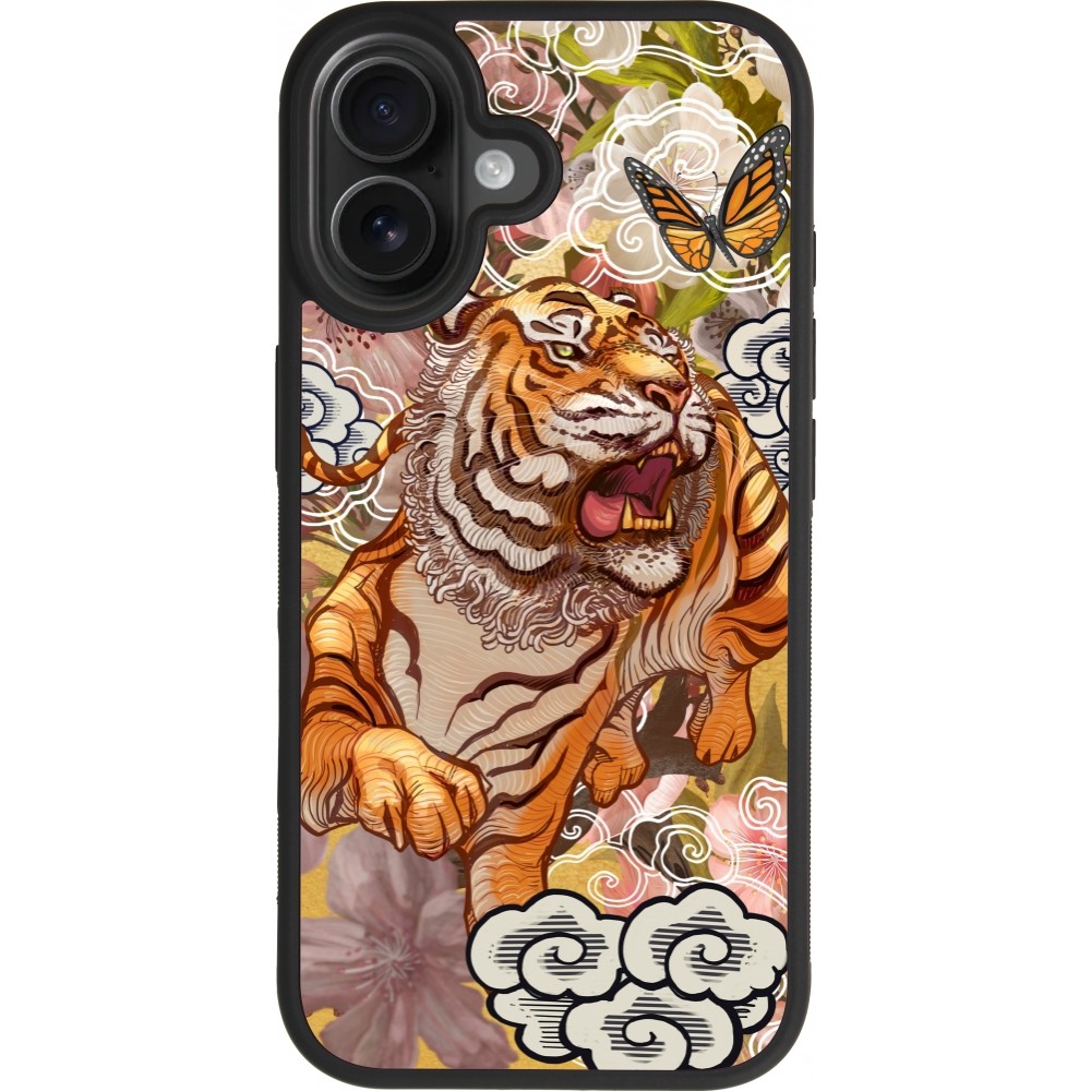 Coque iPhone 17 - Silicone rigide noir Spring 23 japanese tiger
