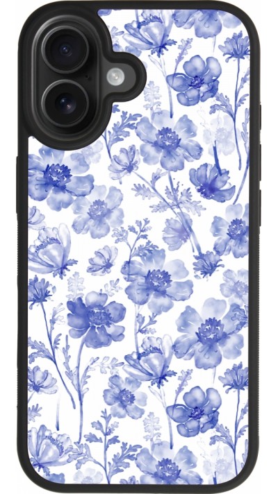 Coque iPhone 17 - Silicone rigide noir Spring 23 watercolor blue flowers
