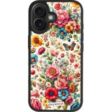 Coque iPhone 17 - Silicone rigide noir Spring 25 printemps fleuri