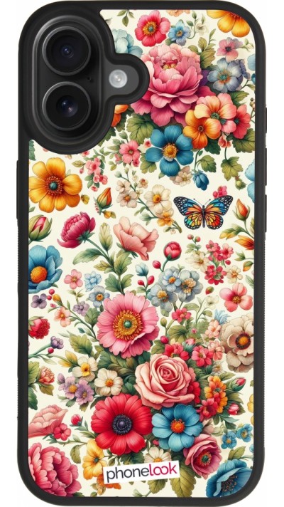Coque iPhone 17 - Silicone rigide noir Spring 25 printemps fleuri