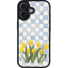 Coque iPhone 17 - Silicone rigide noir Blue vichy tulips Spring 2026