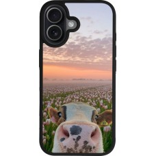 Coque iPhone 17 - Silicone rigide noir Cow with tulips Spring 2026