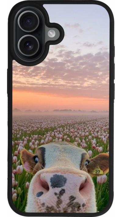 iPhone 17 Case Hülle - Silikon schwarz Cow with tulips Spring 2026