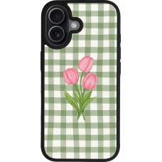 Coque iPhone 17 - Silicone rigide noir Green vichy tulips Spring 2026