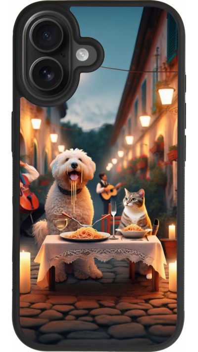 Coque iPhone 17 - Silicone rigide noir Valentine 2024 Dog & Cat Candlelight
