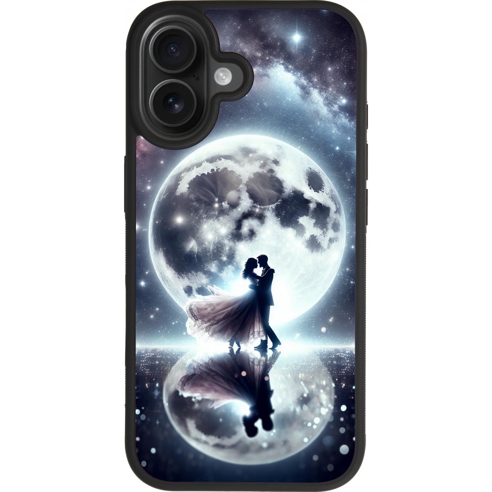 Coque iPhone 17 - Silicone rigide noir Valentine 2024 Love under the moon