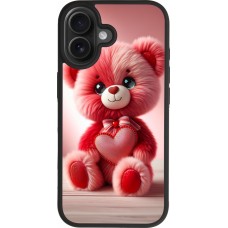 Coque iPhone 17 - Silicone rigide noir Valentine 2024 Ourson rose