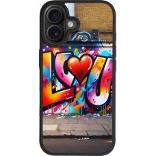 Coque iPhone 17 - Silicone rigide noir Valentine 2025 Love U Tag