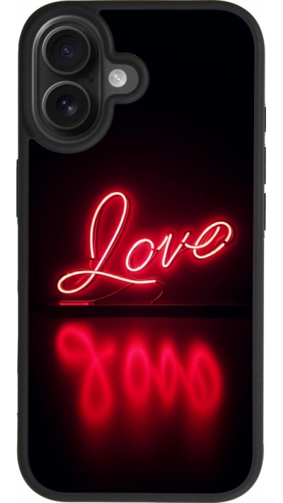 Coque iPhone 17 - Silicone rigide noir Valentine 2025 Neon Love