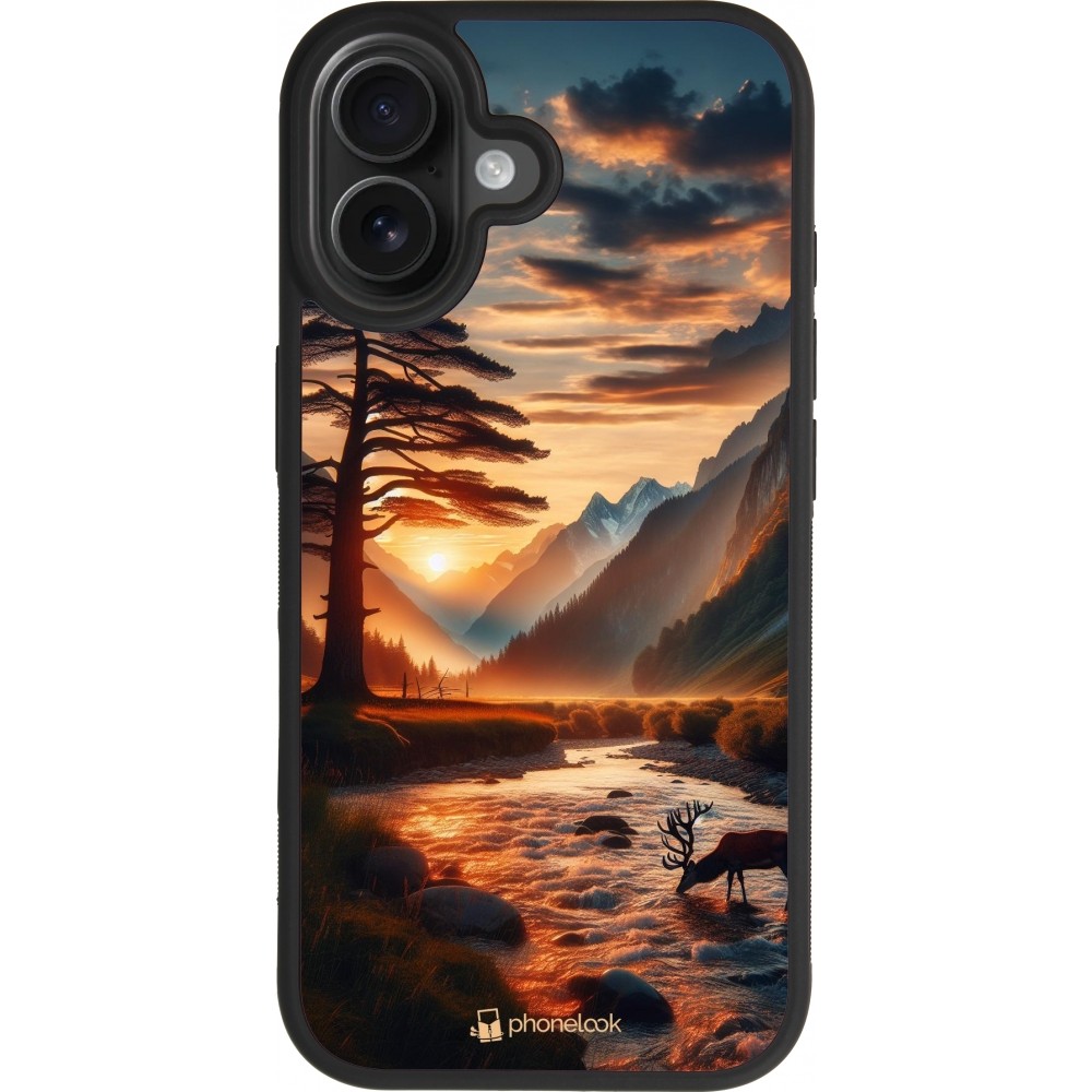 iPhone 17 Case Hülle - Silikon schwarz Tal Sonnenuntergang Hirsch Baum