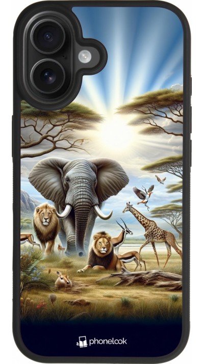 Coque iPhone 17 - Silicone rigide noir Vie sauvage africaine