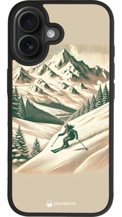 Coque iPhone 17 - Silicone rigide noir Vintage Ski Mountain