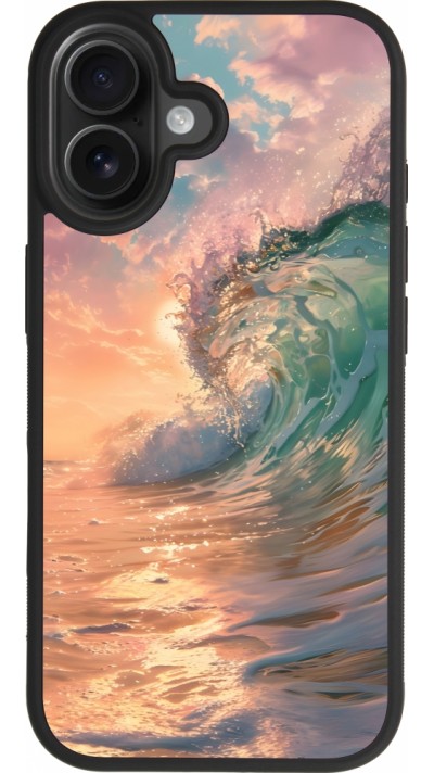 Coque iPhone 17 - Silicone rigide noir Wave Sunset