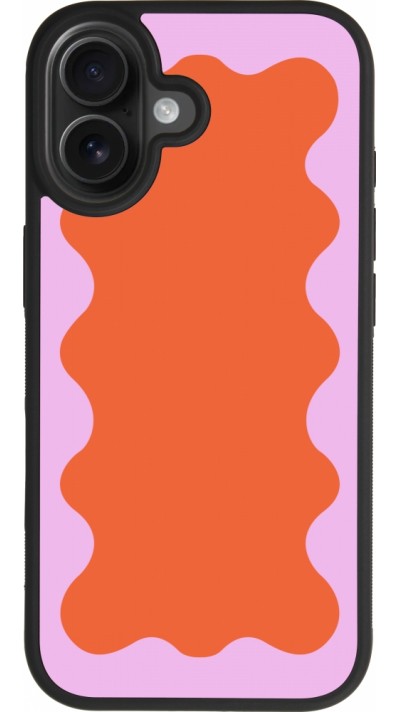 Coque iPhone 17 - Silicone rigide noir Wavy Rectangle Orange Pink