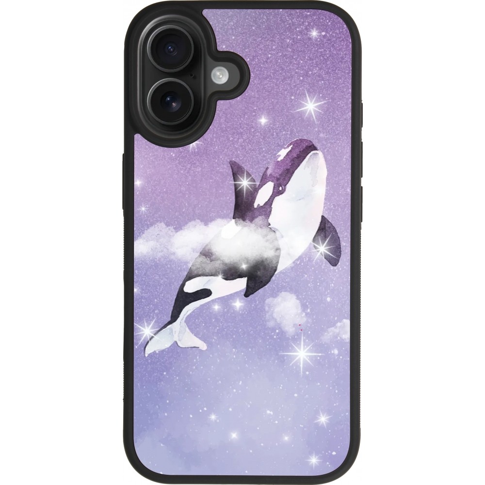 Coque iPhone 17 - Silicone rigide noir Whale in sparking stars
