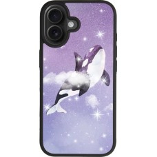Coque iPhone 17 - Silicone rigide noir Whale in sparking stars