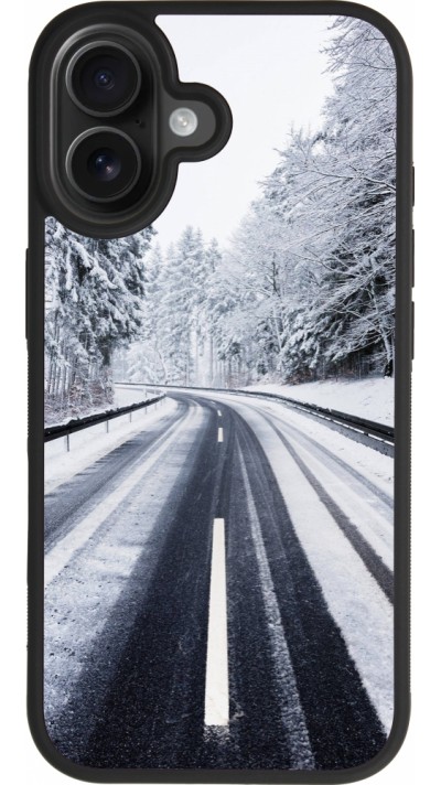 Coque iPhone 17 - Silicone rigide noir Winter 22 Snowy Road