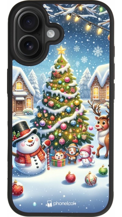 Coque iPhone 17 - Silicone rigide noir Noël 2023 bonhomme de neige et sapin