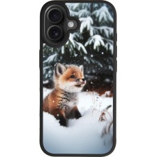 Coque iPhone 17 - Silicone rigide noir Noël 2023 Renardeau sapin
