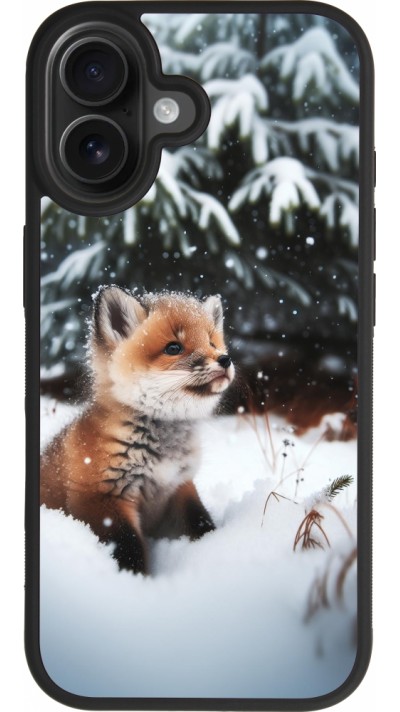 Coque iPhone 17 - Silicone rigide noir Noël 2023 Renardeau sapin