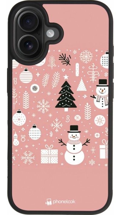 Coque iPhone 17 - Silicone rigide noir Noël 2024 Rose Snowman Christmas