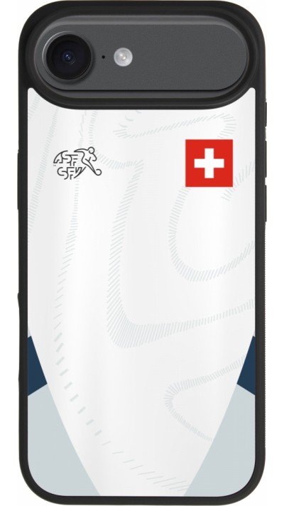 Coque iPhone Air - Silicone rigide noir Maillot de football Suisse Extérieur personnalisable