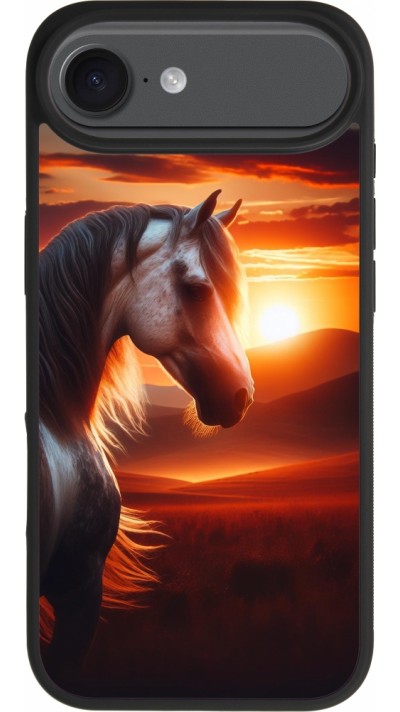 Coque iPhone Air - Silicone rigide noir Majestic Sunset Horse